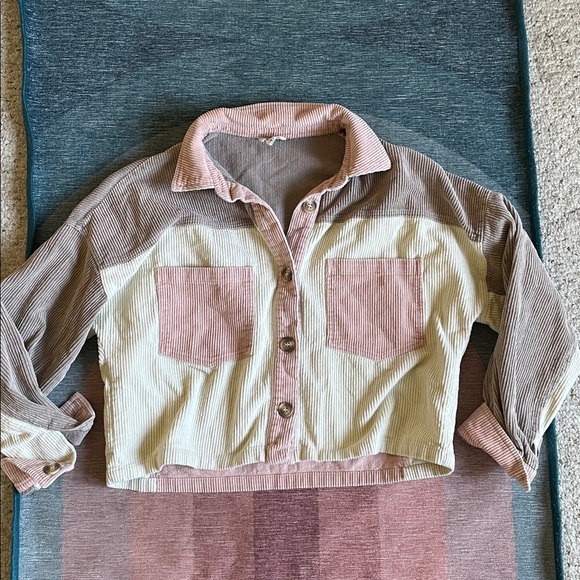 BiBi Pink and Brown Cream Fall Corduroy Utility Jacket - Picture 6 of 11